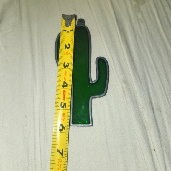 Lot Of 7 - Stained Glass Green Saguaro Cactus 6" Sun Catcher Christmas Ornament - Picture 7 of 8